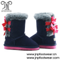 Furry navy and fuchsia contrast leather boots children